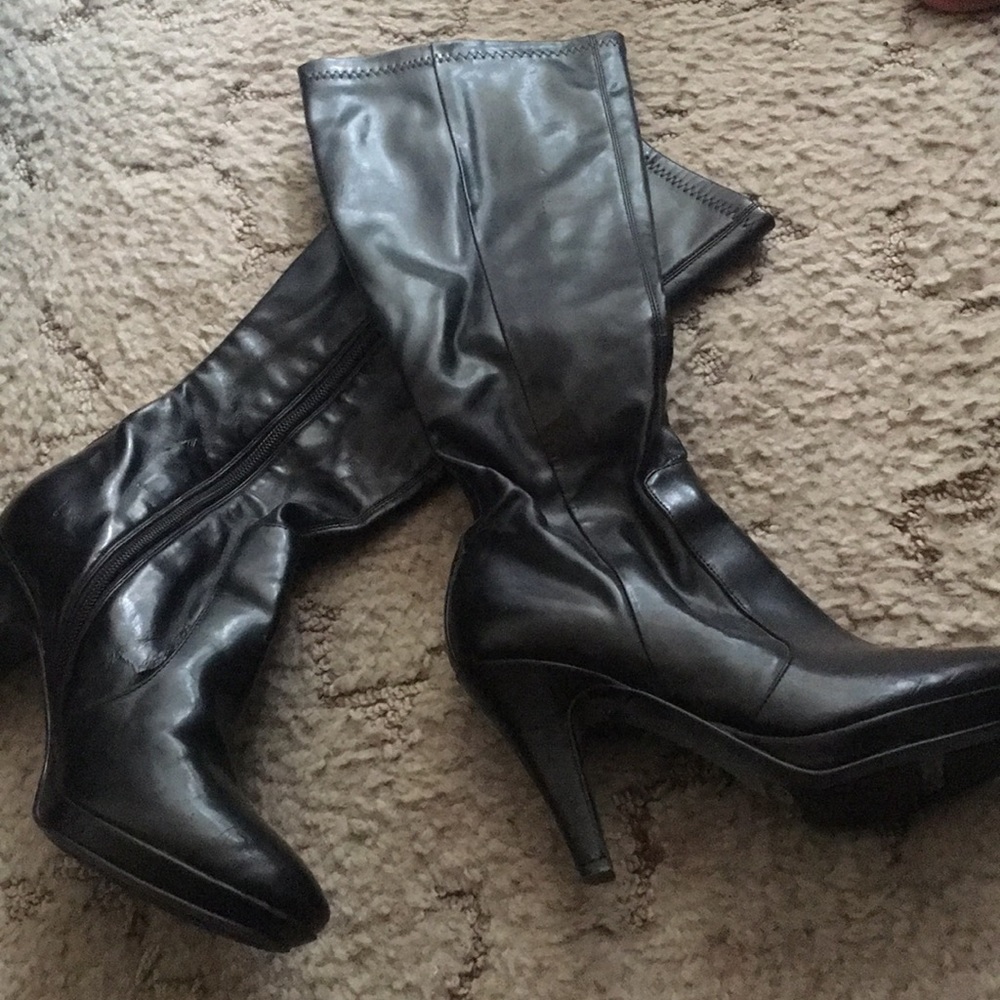 Knee high black leather boots